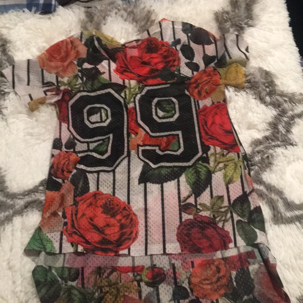 High Low Floral Jersey Blouse